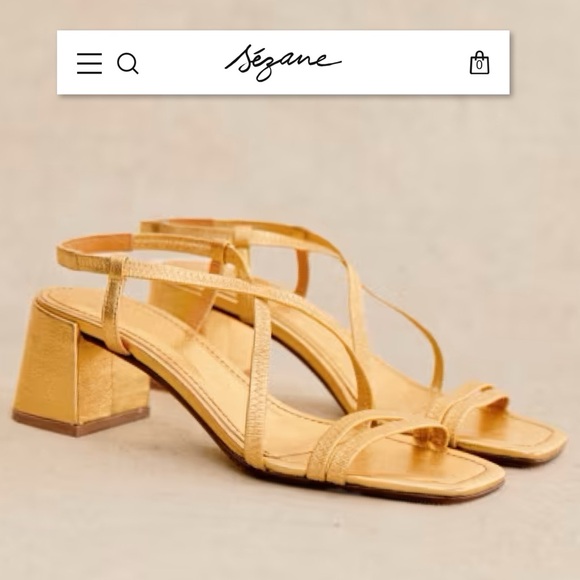 SEZANE PERNILLE SANDALS GOLD 37 6.5 Strappy Block Heel Square Toe Metallic Shoes - Picture 2 of 16